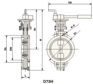  D73H手動金屬硬密封蝶閥外形尺寸圖