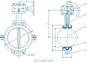   對夾式襯氟蝶閥外形尺寸圖