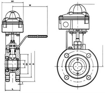 帶反饋信號手動對夾球閥外形尺寸圖