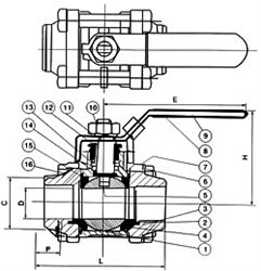 對焊三片式球閥尺寸圖