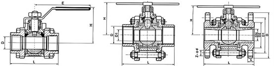 高壓三段式球閥尺寸圖